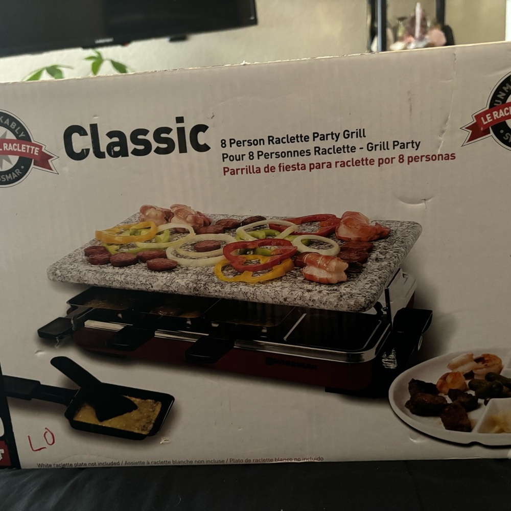 Swissmar Classic 8 Person Raclette Grill W/Aluminum Nonstick Plate, Red